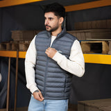 Doudoune sans manches grise brodée